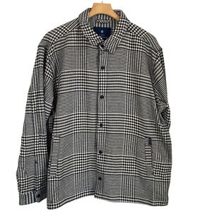 NWT Ben Sherman Mens Navy Houndstooth Cotton Snap Front Shirt Jacket XXL